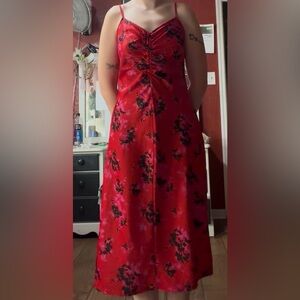 Red Floral Midi Dress